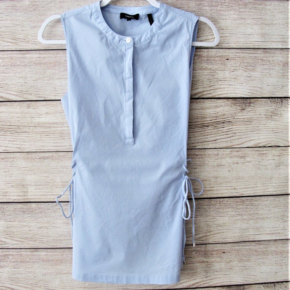 Theory Cahliway Shirting Sleeveless Tied Popover Top - Picture 2 of 8
